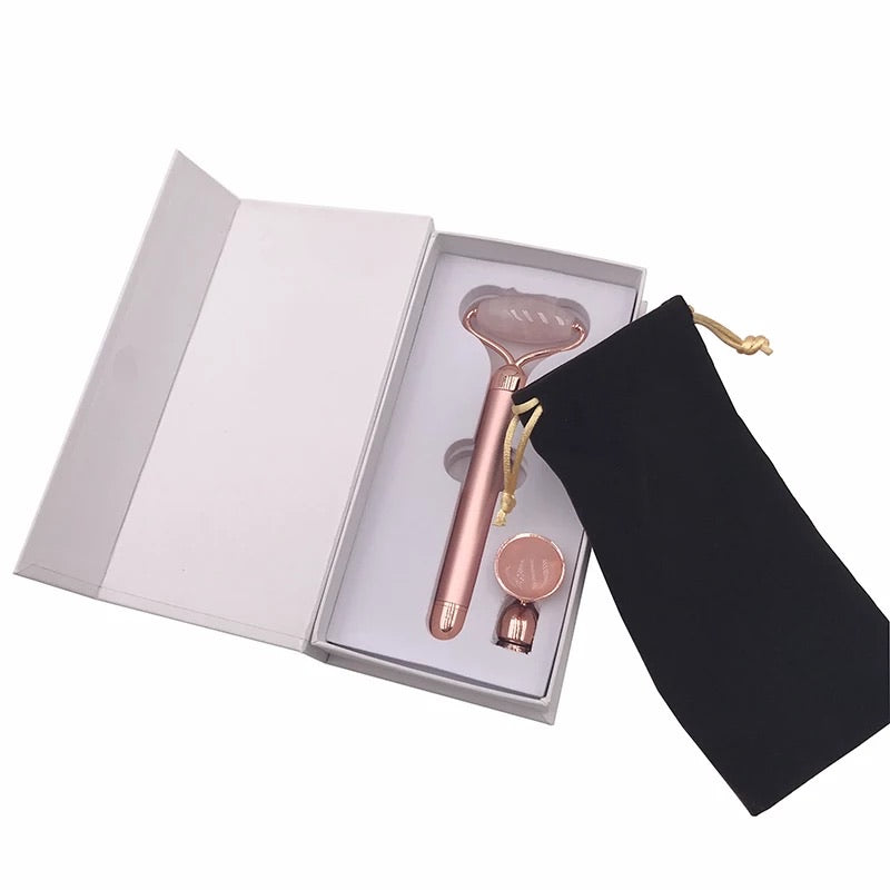2 in 1 Vibrating Rose Quartz Jade Roller  MATRIX LASH COSMETICS